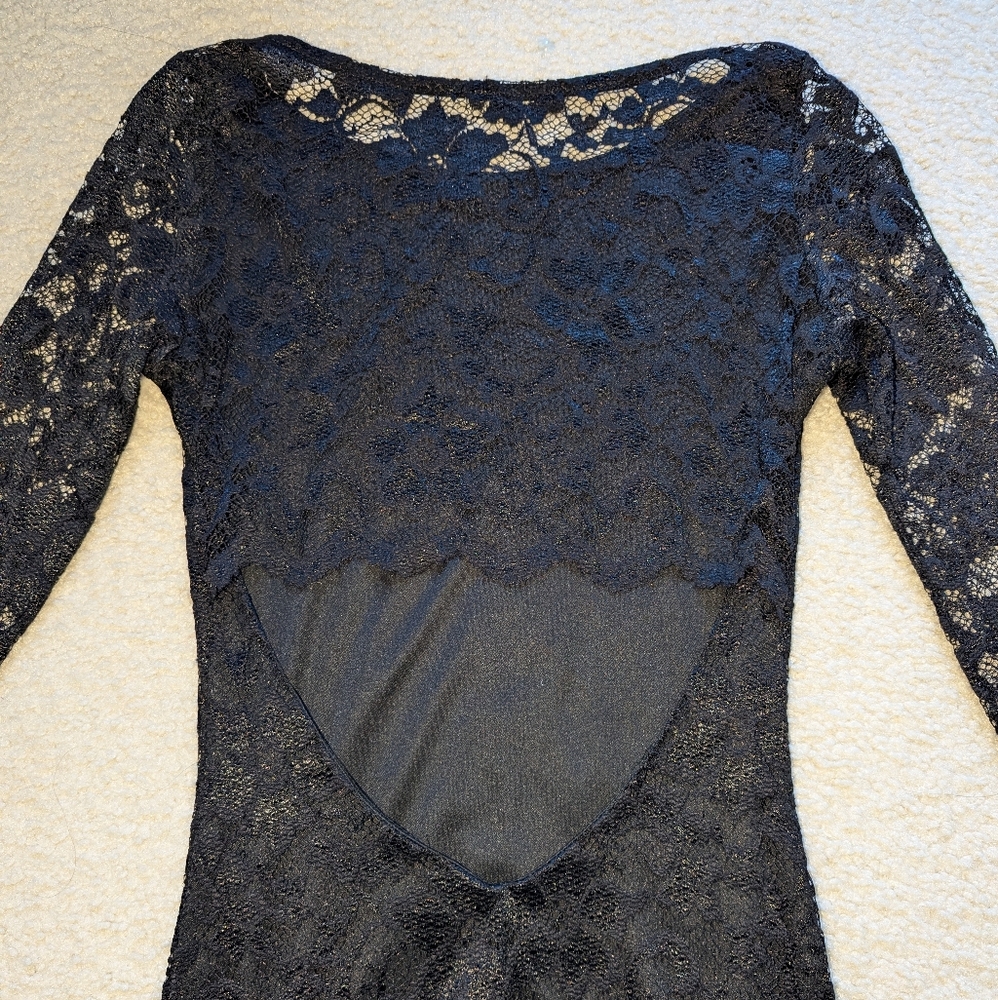 BEBE Midi Cocktail Long Sleeve Vintage Black Dress - Picture 8 of 8